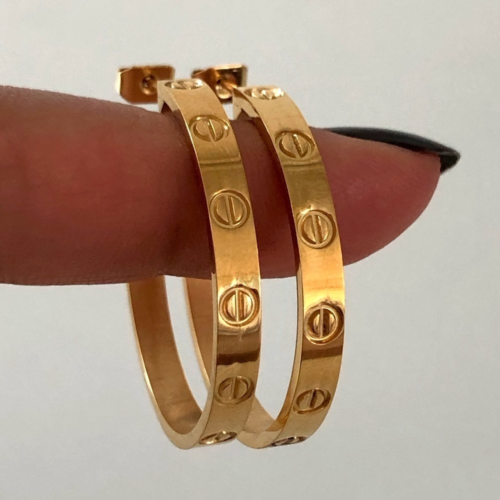 Gold Screw Hoop Earrings